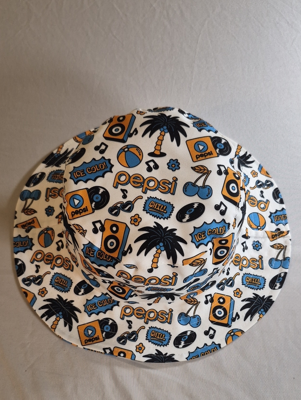 Pepsi White Bucket Hat with Blue and Orange Graphic Print